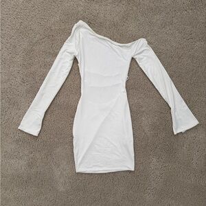 Oh Polly White Asymmetrical Bodycon Dress with Bell Sleeves